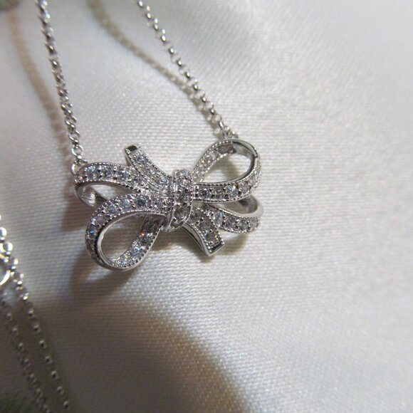 NWT Bella Luce Simulated Diamond Bow Design Adj 18" Necklace Sterling Silver 925 - Picture 16 of 16